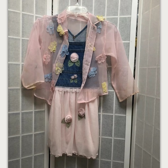 JM original, girl dress, pink and jean, size 8.: - Picture 1 of 8